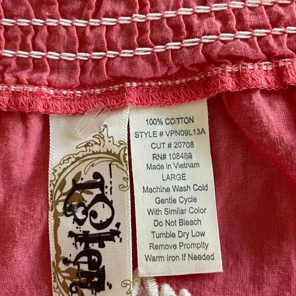 Embroidered Lightweight Cotton Cottage Blouse Bare Shoulder Red Boho Size Large - Picture 3 of 4